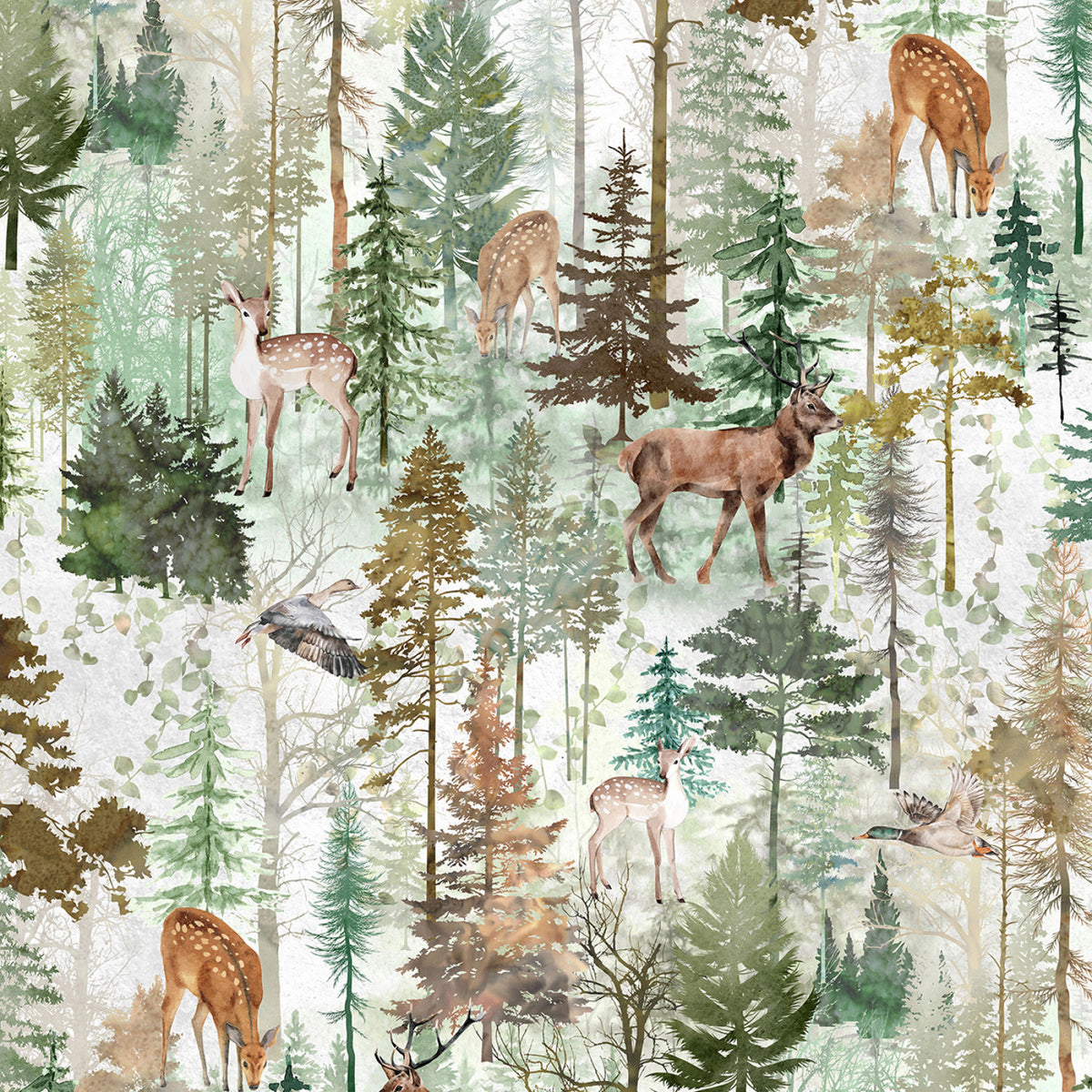 Tree Line, Fawn Animals & Trees Quilting Fabric