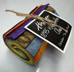 Hoffman 1895 Watercolor Club October 2026 Spooky Times fat quarter bundle angled view