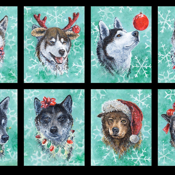 Limited Edition Santa's Siberians Holiday Fabric Panel