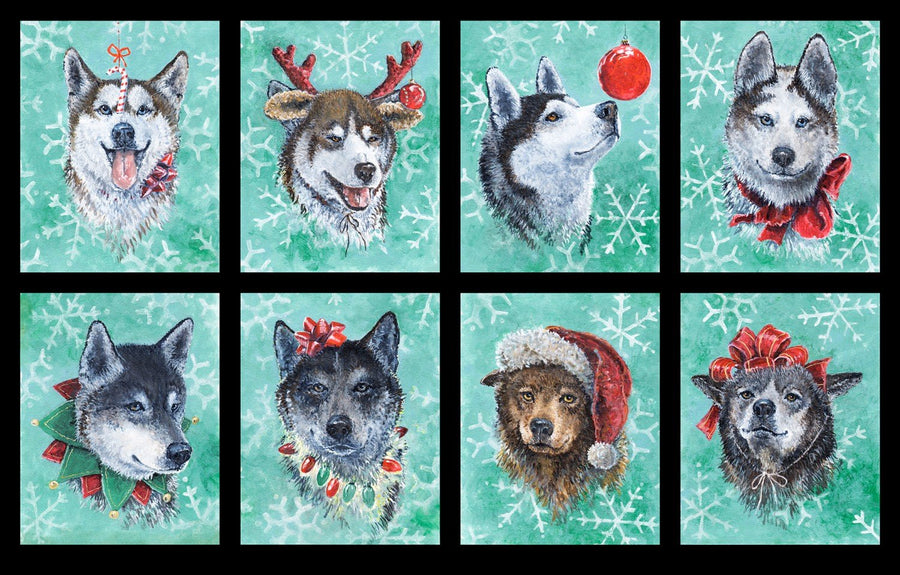 Limited Edition Santa's Siberians Holiday Fabric Panel by P & B Textiles